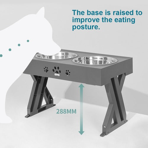 Forhøyet fôringsbord med to skåler, justerbar høyde