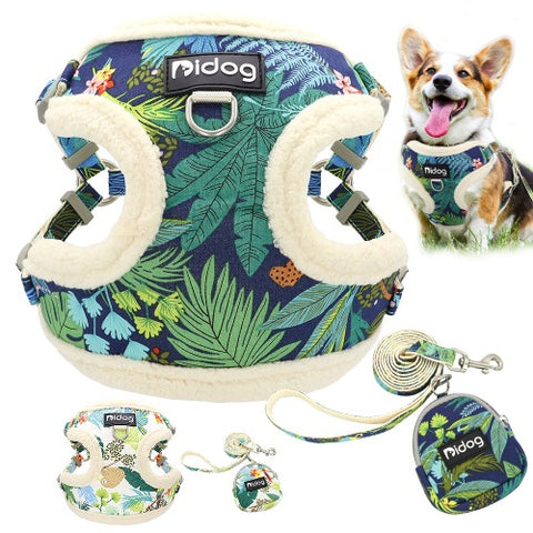 Tropisk vestsele med bånd og pose til hund i 2 farger S-M