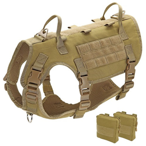 Militær taktisk sele til hund med 2 avtakbare poser i 2 farger M-L