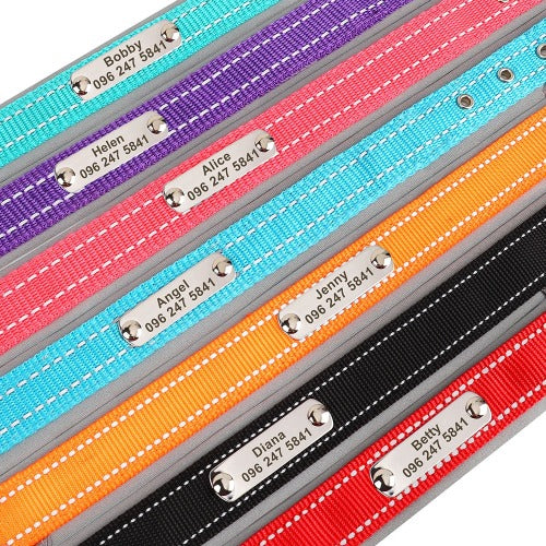 Refleks personlig navnehalsbånd i nylon i 7 farger S-XL