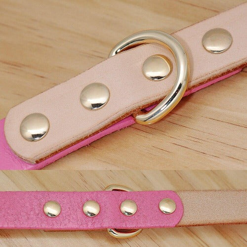 Elegant golden genuine leather collar in 3 colors S-M - personalized custom engraved id tag dog cat collar personlig tilpasset gravere hund katt halsbånd 