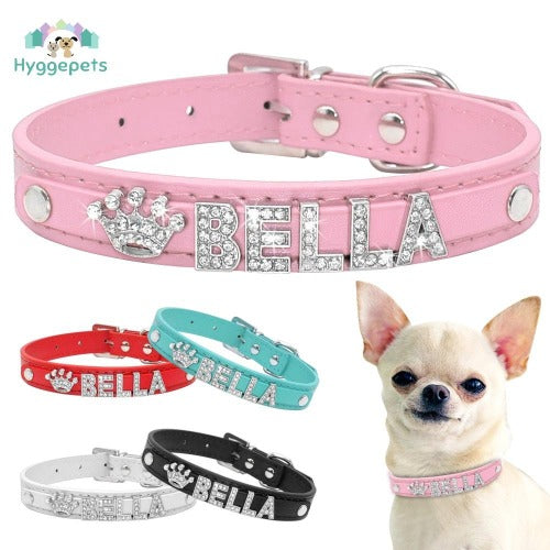 Tilpasset bling navne hundehalsbånd med diamant charm bokstaver i 5 farger XS-L - Hygge-Pets