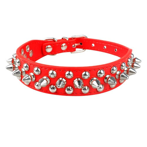 Cool spiked and flat rivet studded collar in 5 colors XXS-L - personalized custom engraved id tag dog cat collar personlig tilpasset gravere hund katt halsbånd 