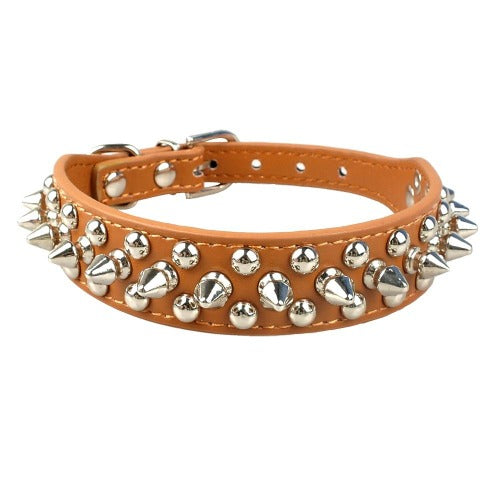 Cool spiked and flat rivet studded collar in 5 colors XXS-L - personalized custom engraved id tag dog cat collar personlig tilpasset gravere hund katt halsbånd 