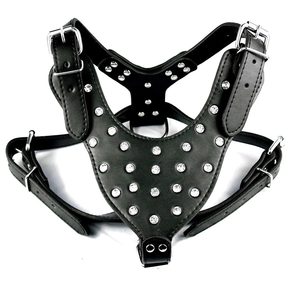 Diamond rivets large leather harness in 5 colors