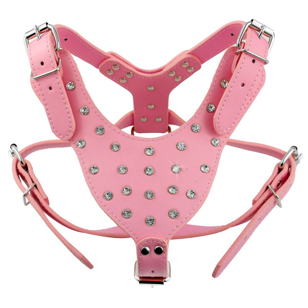 Diamond rivets large leather harness in 5 colors