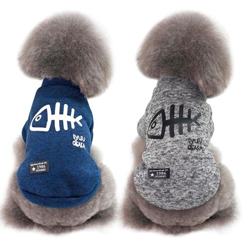 Fishbone cotton sweater with plastic snap button fastener in 2 colors S-XXL - personalized custom engraved id tag dog cat collar personlig tilpasset gravere hund katt halsbånd 