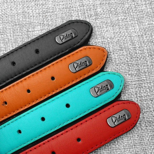 Colored quality genuine leather collar with pendant in 4 colors S-L - personalized custom engraved id tag dog cat collar personlig tilpasset gravere hund katt halsbånd 