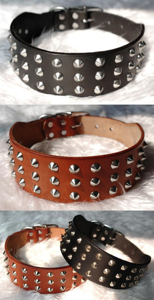 Premium classy studded leather collar in 2 colors XS-L - personalized custom engraved id tag dog cat collar personlig tilpasset gravere hund katt halsbånd 