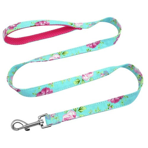 Colorful unique fabric leash with spongy handle in 6 happy colors - personalized custom engraved id tag dog cat collar personlig tilpasset gravere hund katt halsbånd 