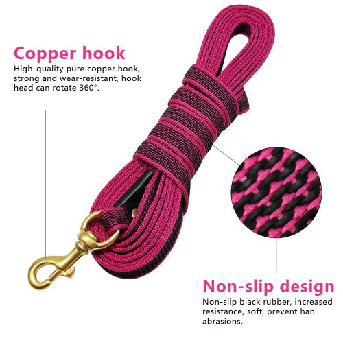 Non-slip nylon long tracking training leash in 2 colors and 3 length - personalized custom engraved id tag dog cat collar personlig tilpasset gravere hund katt halsbånd 