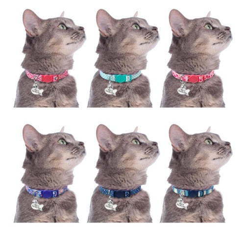 Quick release small collar with engraved ID tag in 5 different print - personalized custom engraved id tag dog cat collar personlig tilpasset gravere hund katt halsbånd 