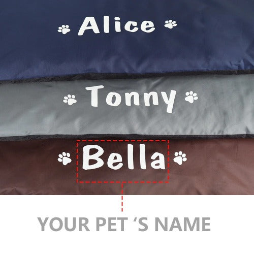 Tykk, slitesterk hundemadrass med hundens navn i 3 farger S-XL