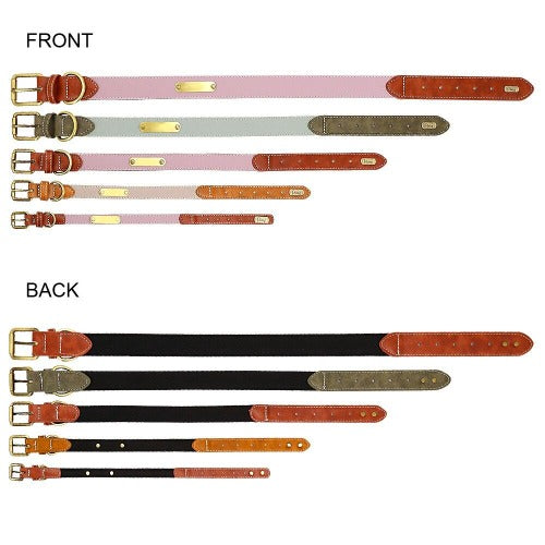Full refleks pastell lær halsbånd med gravert navneskilt i 3 farger S-XXL